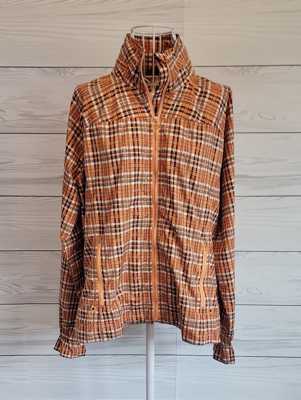 Tail Golf Jacket Plaid Zip-Front Women's in Rust Plaid Lightweight Size L
